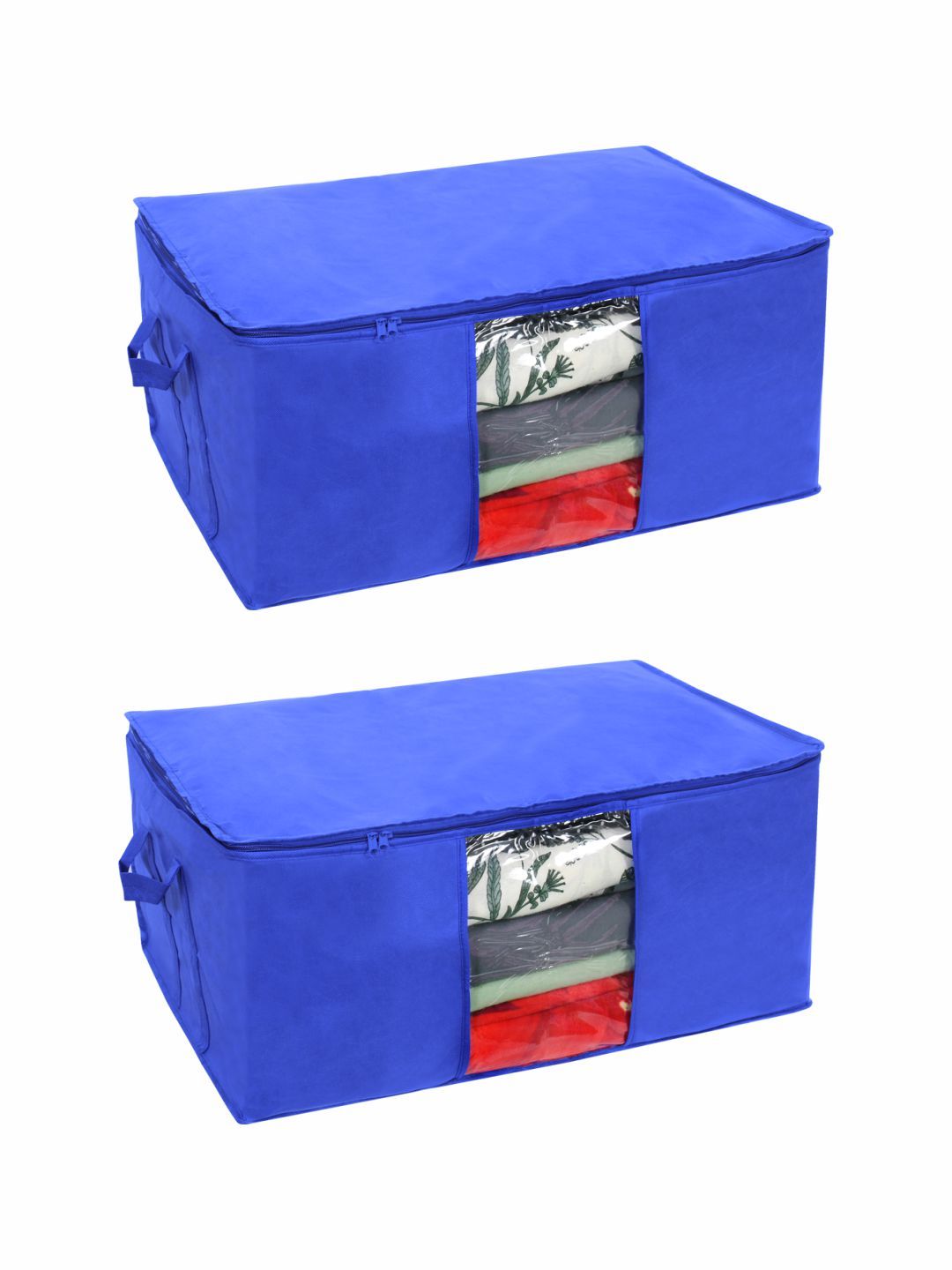 prettykrafts Set Of 2 Blue Solid Underbed Large Storage Bags With Transparent Window Price in India