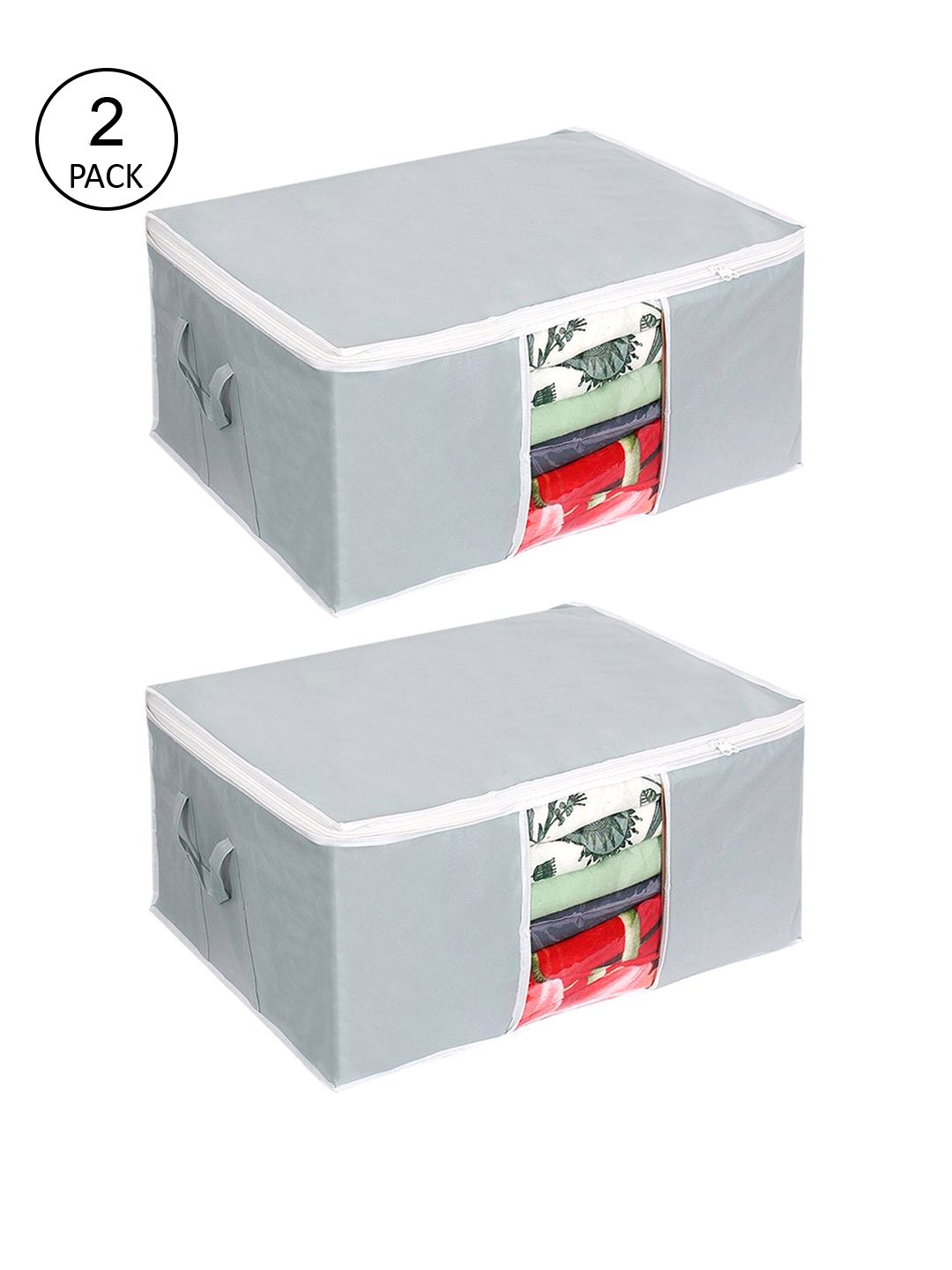 prettykrafts Set Of 2 Grey Solid Underbed Large Storage Bags With Transparent Window Price in India