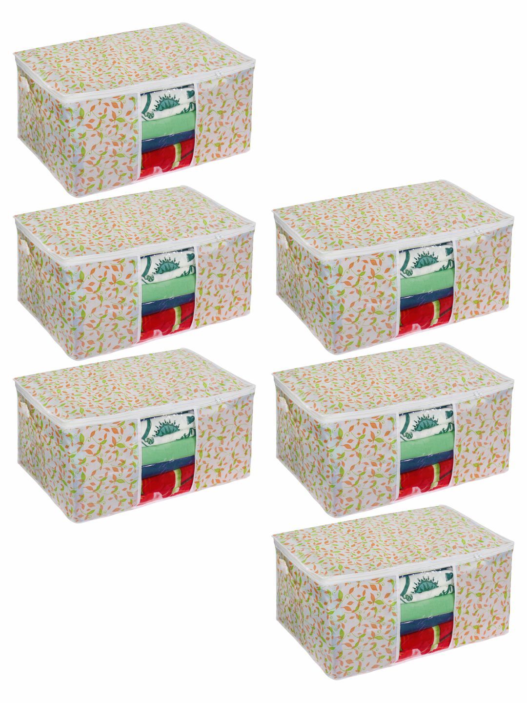 prettykrafts Set Of 6 Brown Printed Underbed Large Storage Bags With Transparent Window Price in India