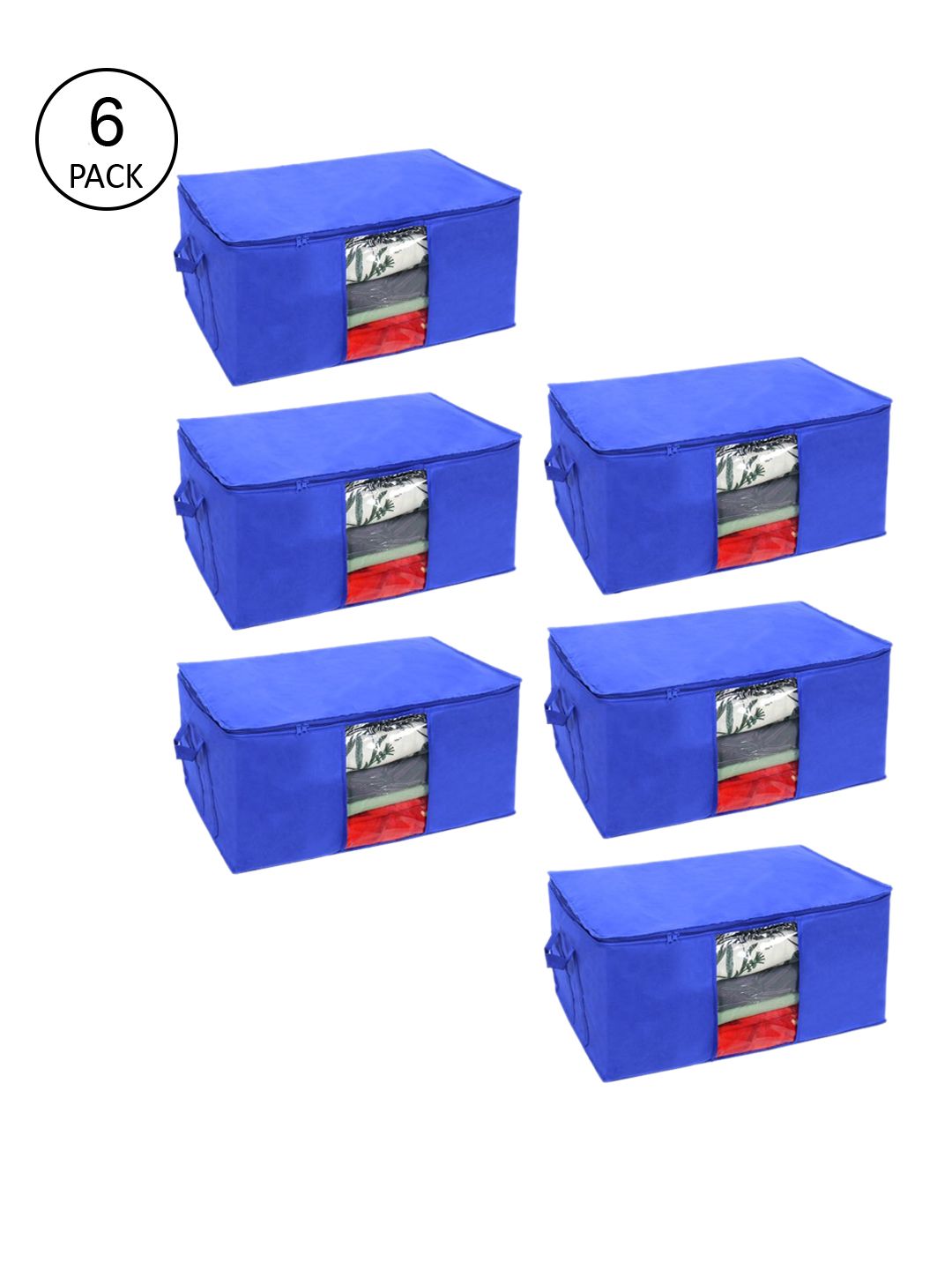 prettykrafts Set Of 6 Blue Solid Underbed Large Storage Bags With Transparent Window Price in India