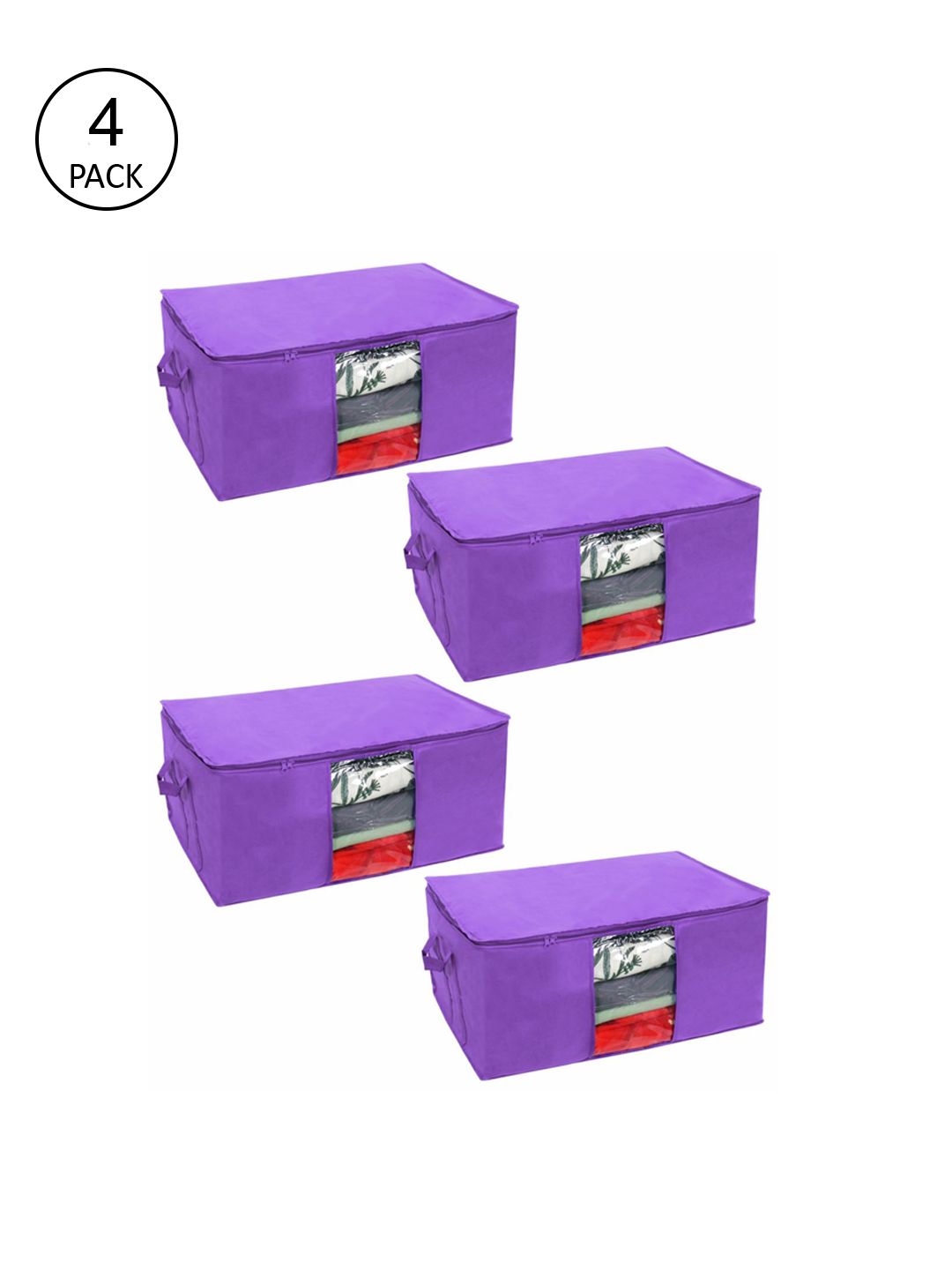prettykrafts Set Of 4 Purple Solid Underbed Large Storage Bags With Transparent Window Price in India