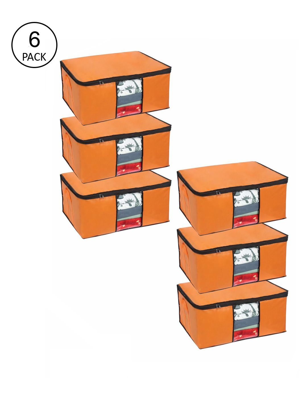 prettykrafts Set Of 6 Orange Solid Storage Bags With Transparent Window Price in India