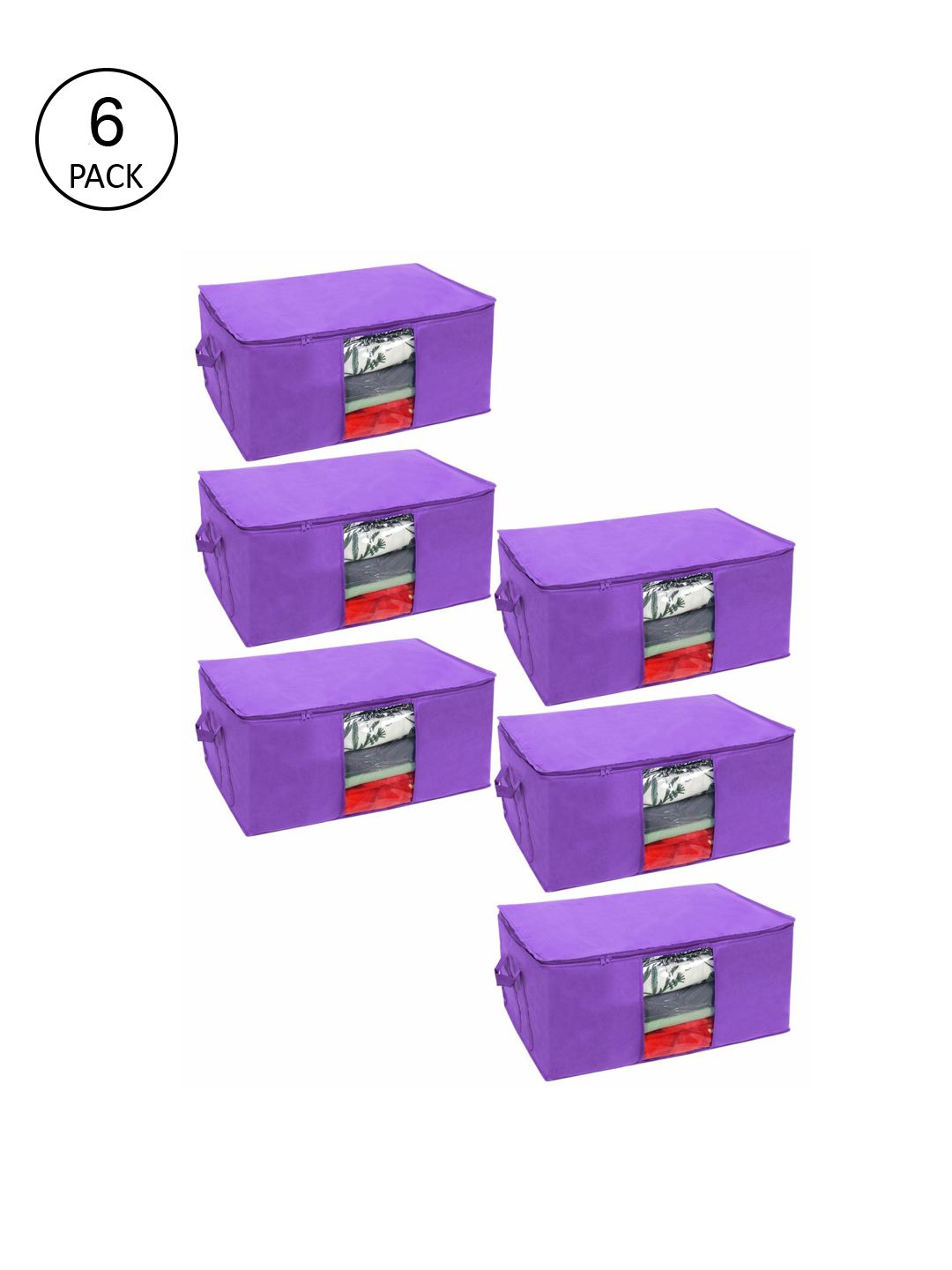 prettykrafts Set Of 6 Purple Solid Storage Bags With Transparent Window Price in India