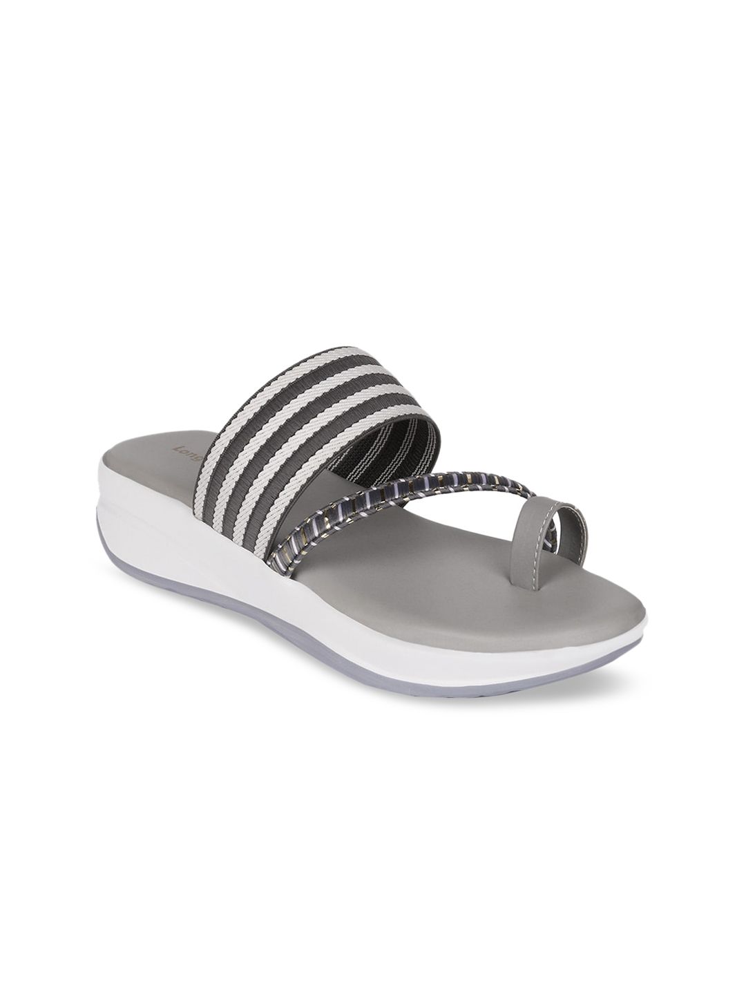 Longwalk Grey & White Striped Work Comfort Sandals Price in India