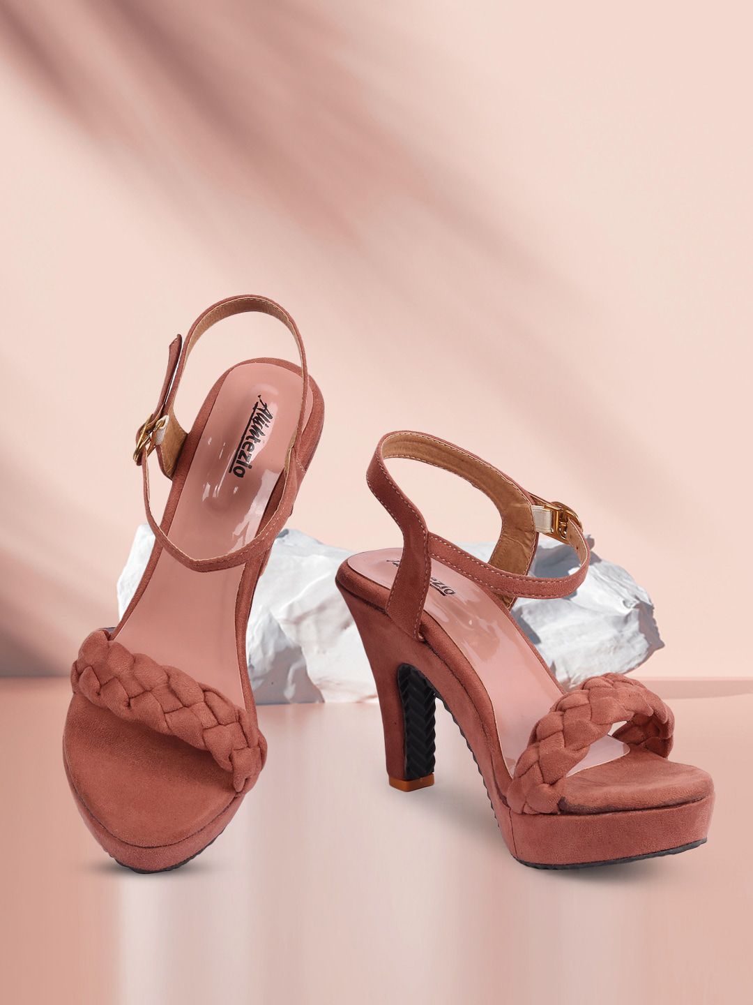 Alishtezia Pink Textured Suede Flatform Sandals Price in India