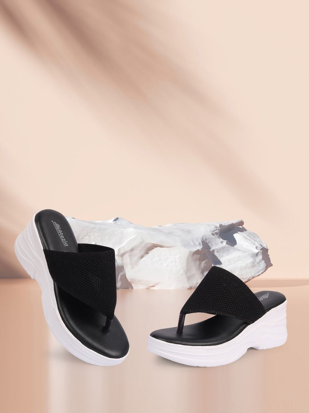 Alishtezia Black Printed PU Block Sandals Price in India