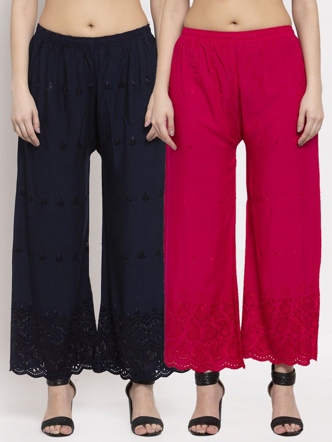 Miaz Lifestyle Women Navy Blue & Magenta Pack of 2 Embroidered Ethnic Palazzos Price in India