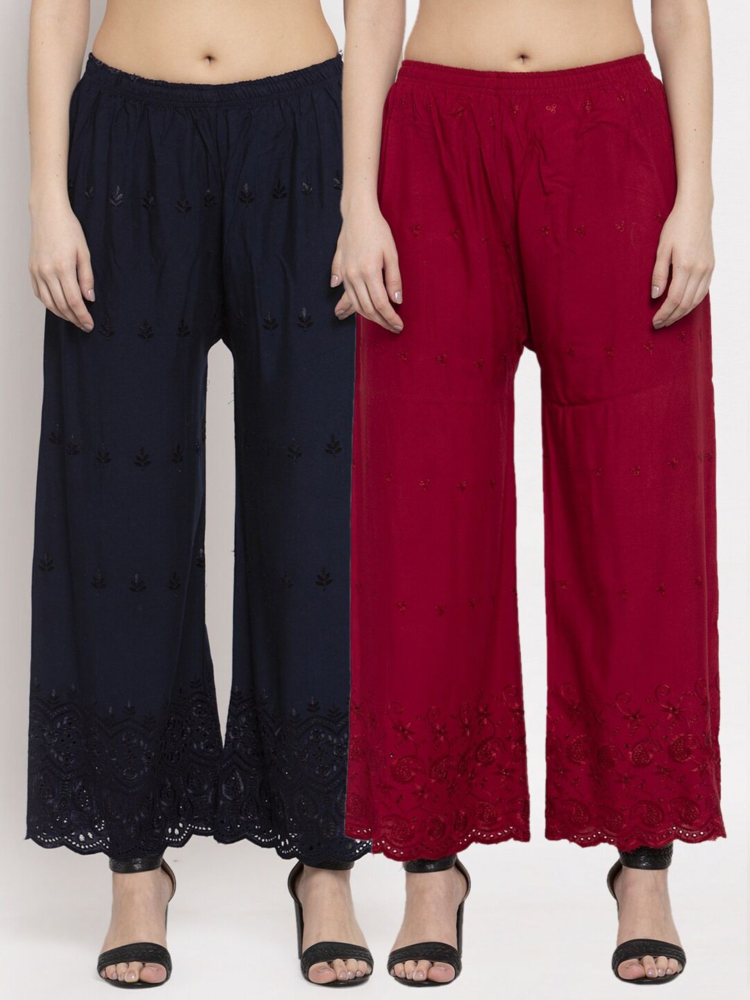 Miaz Lifestyle Women Pack of 2 Maroon & Navy Blue Embroidered Ethnic Palazzos Price in India