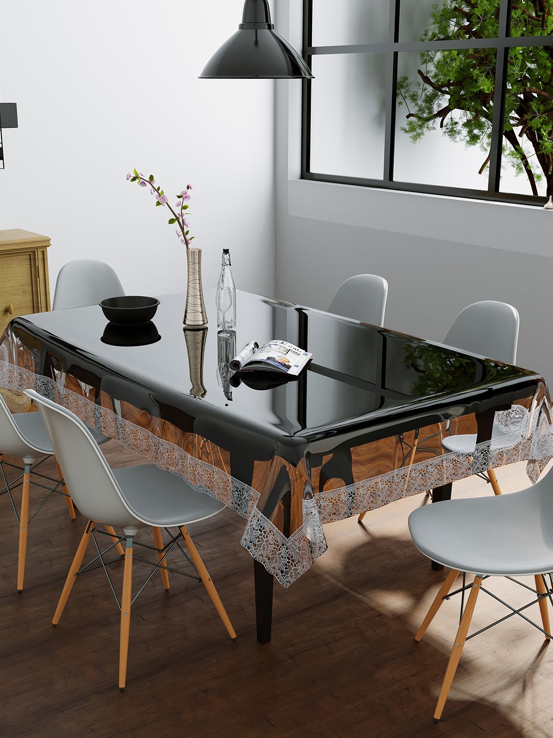 Clasiko Transparent & Silver-Toned Solid 6-Seater Rectangle Table Cover Price in India
