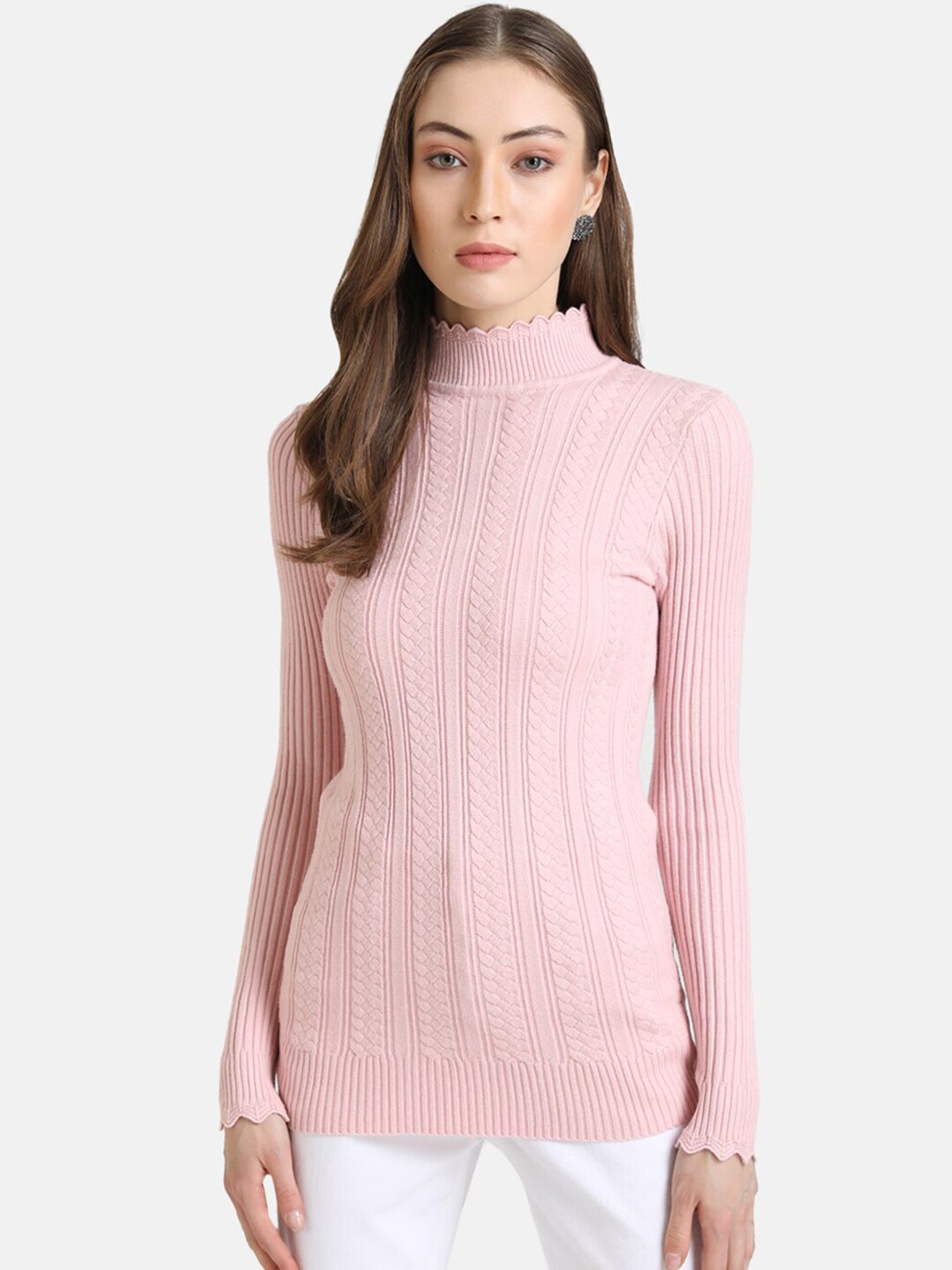 Kazo Women Pink Cable Knit Pullover Price in India