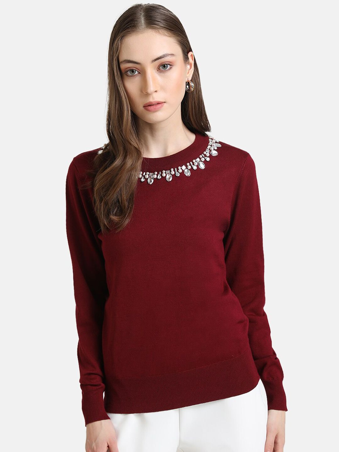 Kazo Women Maroon Pullover with Embellished Detail Price in India