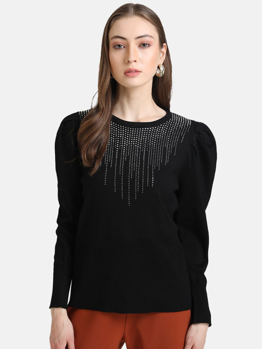Kazo Women Black Pullover with Embellished Detail Price in India