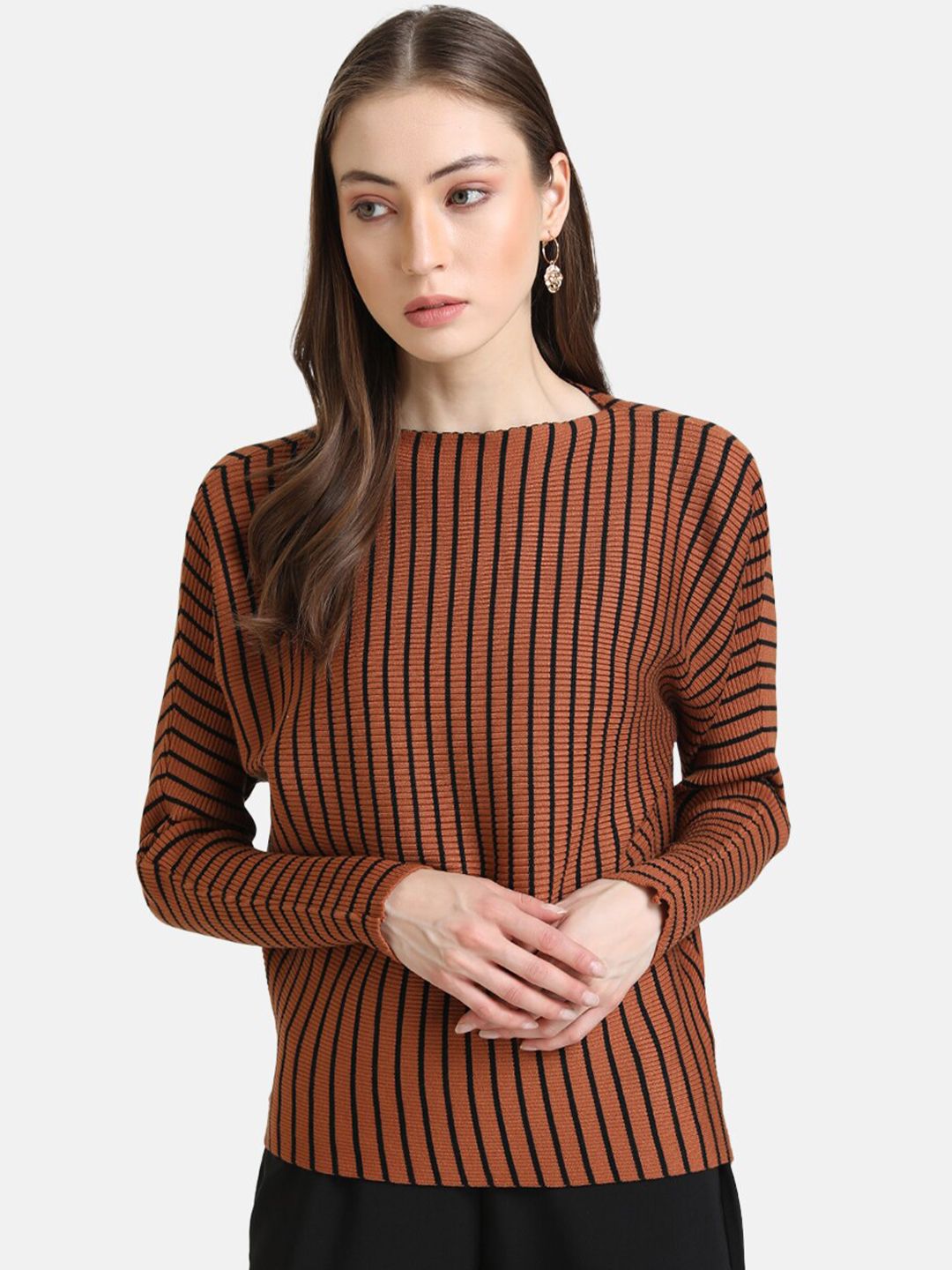 Kazo Women Rust & Black Striped Pullover Price in India