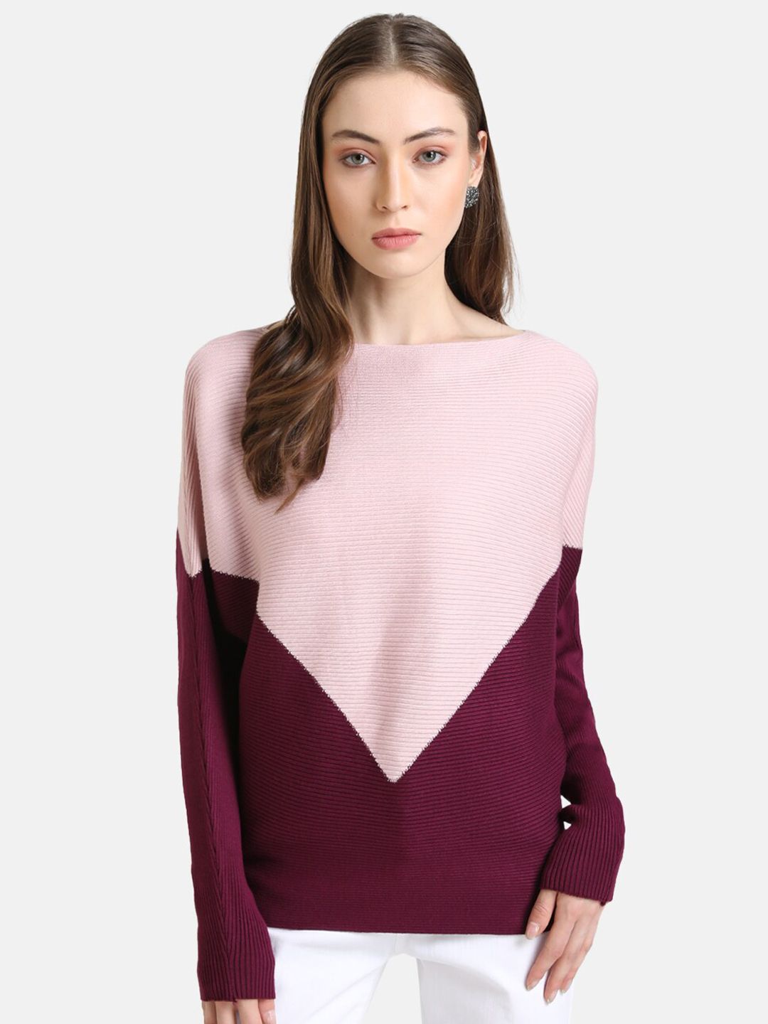 Kazo Women Purple & Pink Colourblocked Pullover Price in India