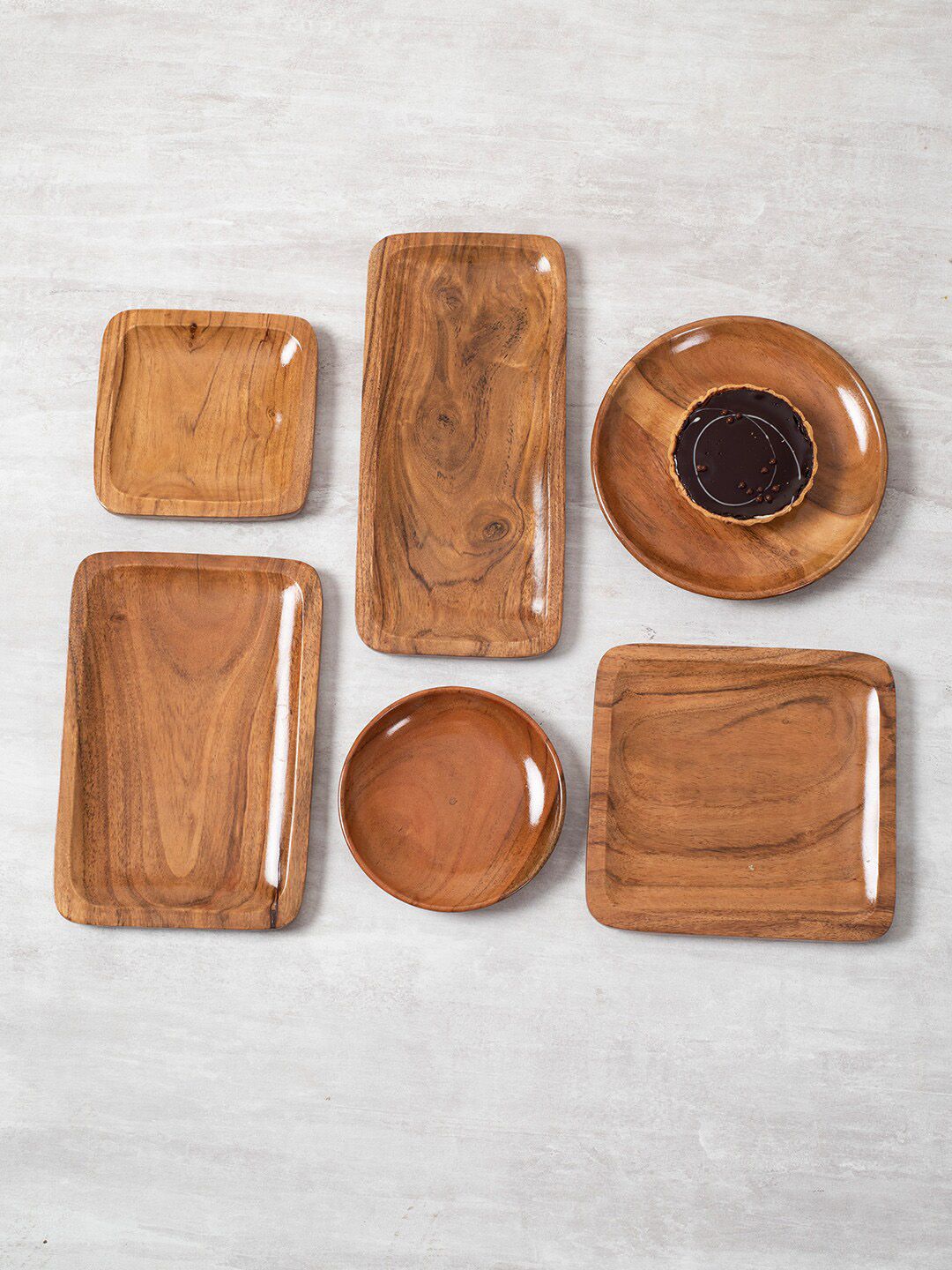 nestroots Brown Set of 6 Solid Wooden Serving Platters Price in India
