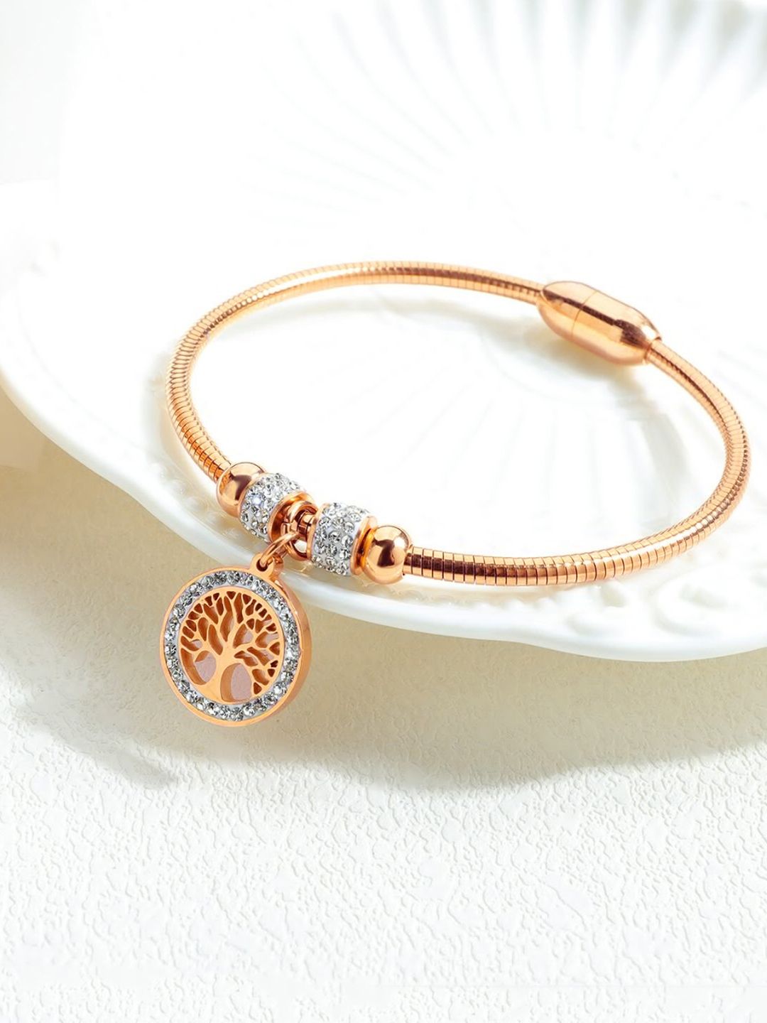 Yellow Chimes Women Rose Gold Stainless Steel Tree Charm Bracelet Price in India