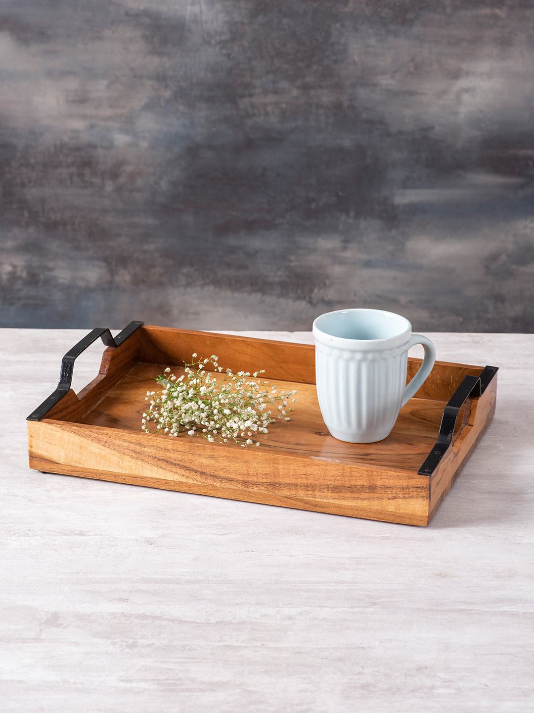 nestroots Brown & Black Wooden Serving Tray Price in India