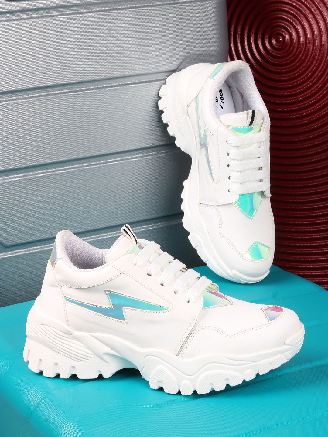 TWIN TOES Women White & Turquoise Blue Solid Sneakers Price in India