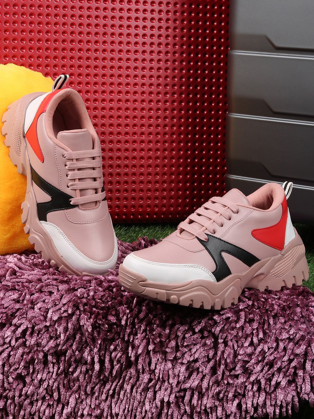 TWIN TOES Women Pink Colourblocked Sneakers Price in India