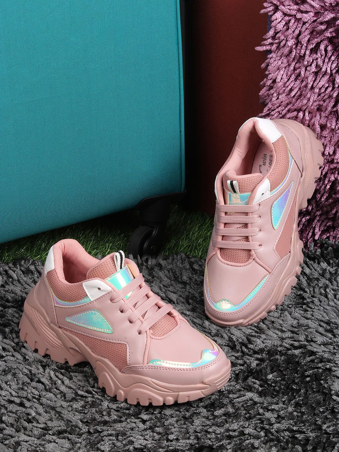 TWIN TOES Women Pink & Turquoise Blue Solid Sneakers Price in India