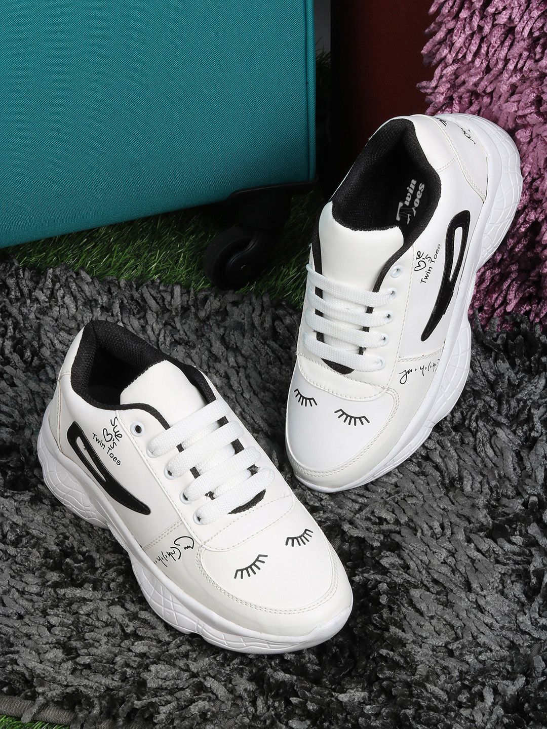TWIN TOES Women White Printed Sneakers Price in India