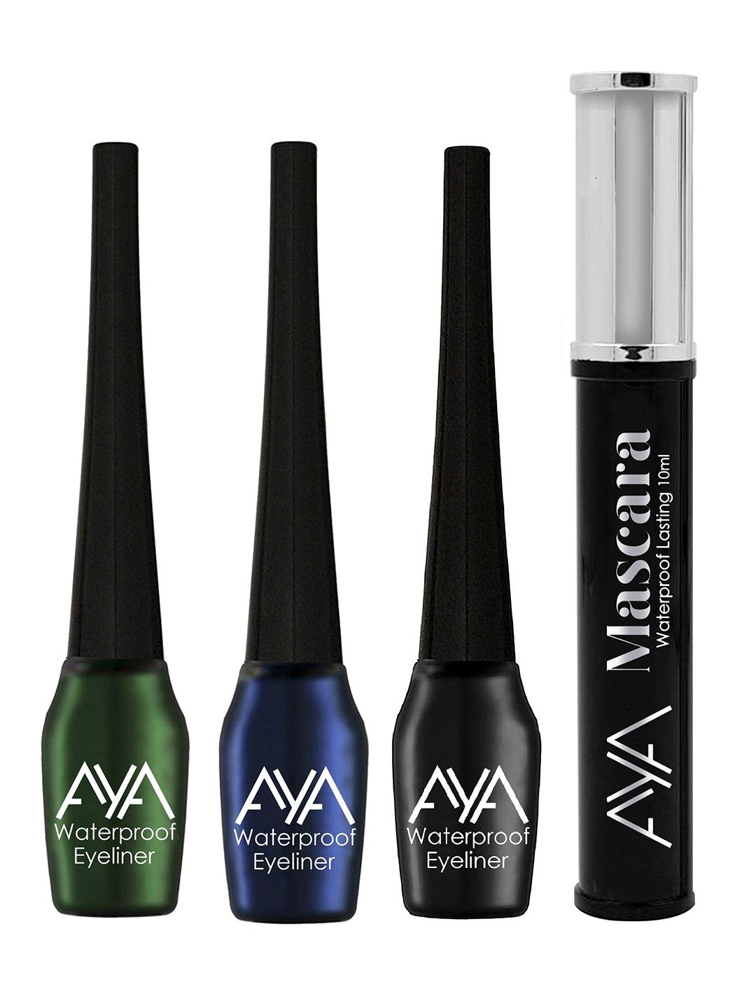 AYA Set of 4 Waterproof Liquid Eyeliner & Black Mascara Combo Price in India