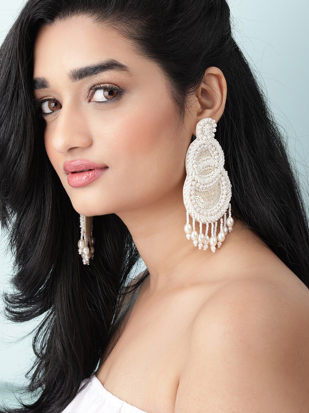 Rubans White Contemporary Drop Earrings Price in India
