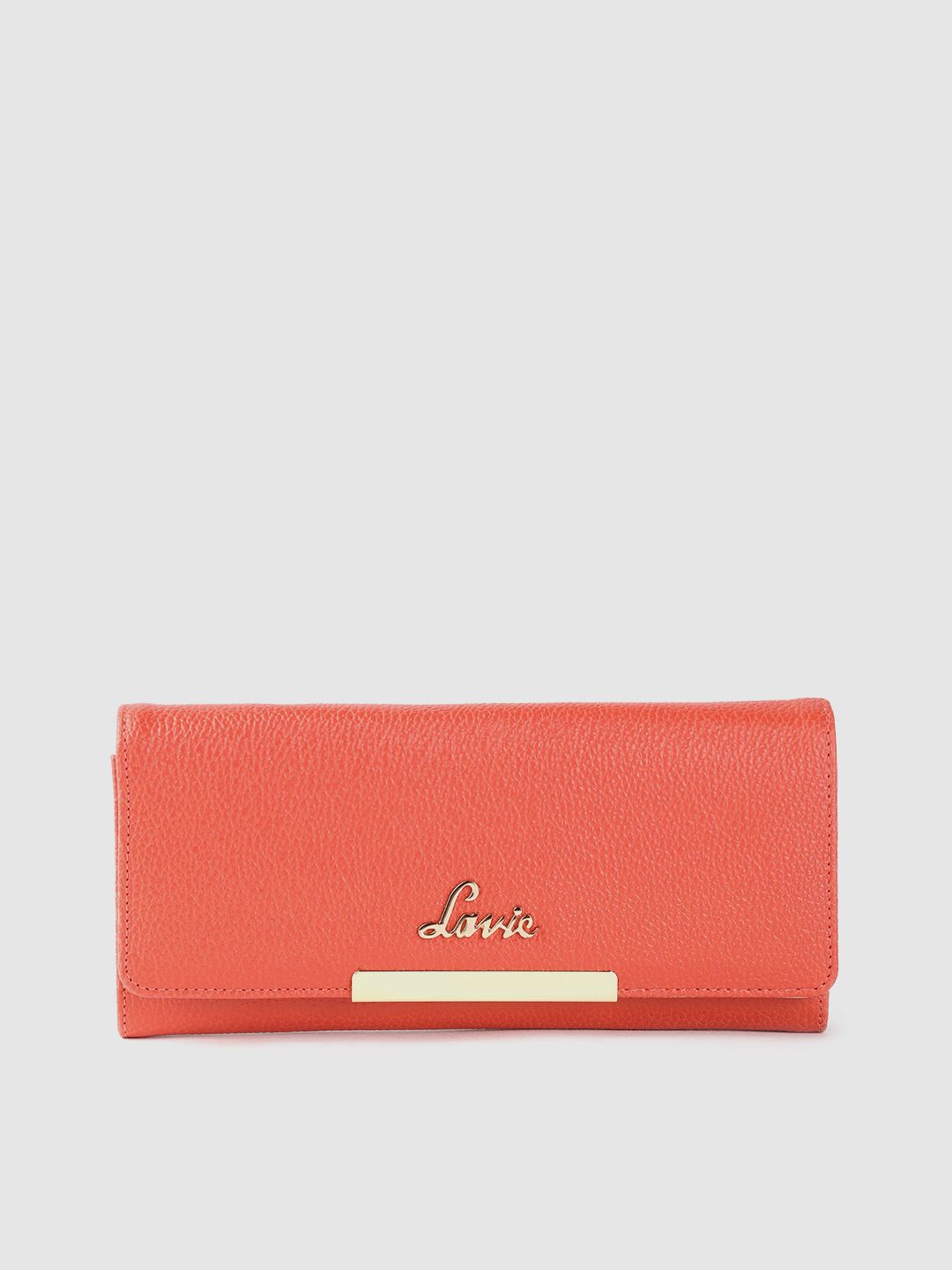 Lavie Women Coral Orange Saffiano Effect Two Fold Wallet Price in India