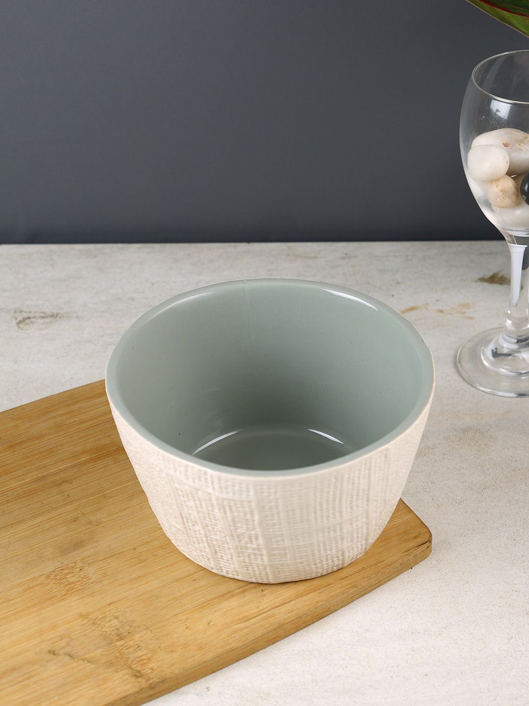 Aapno Rajasthan Set Of 2 Grey & White Textured Ceramic Bowls Price in India