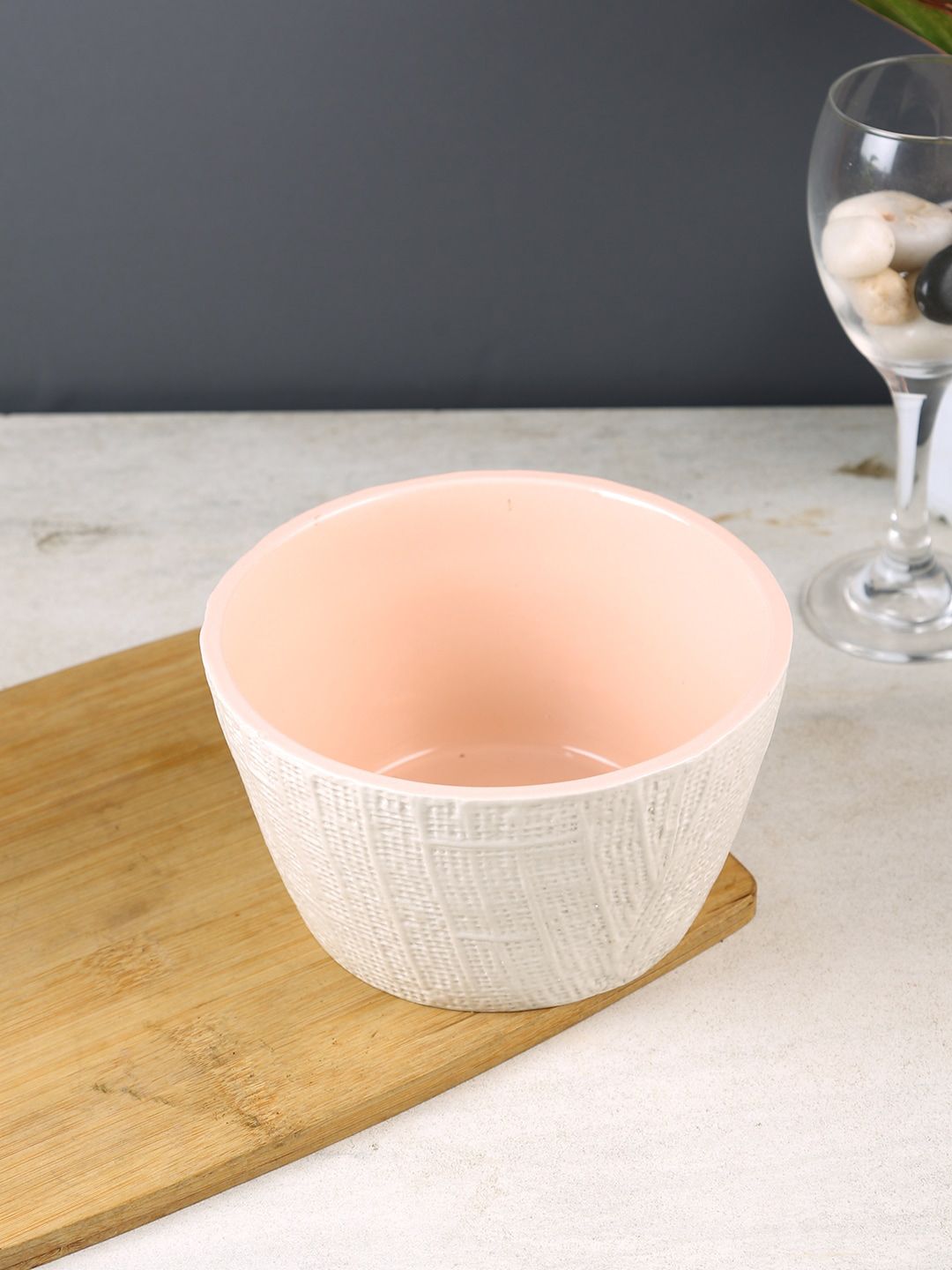 Aapno Rajasthan Set Of 2 Pink & White Textured Ceramic Bowls Price in India