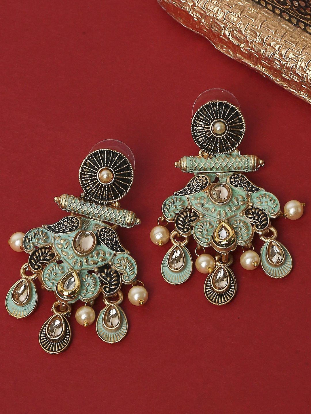 OOMPH Green Contemporary Drop Earrings Price in India
