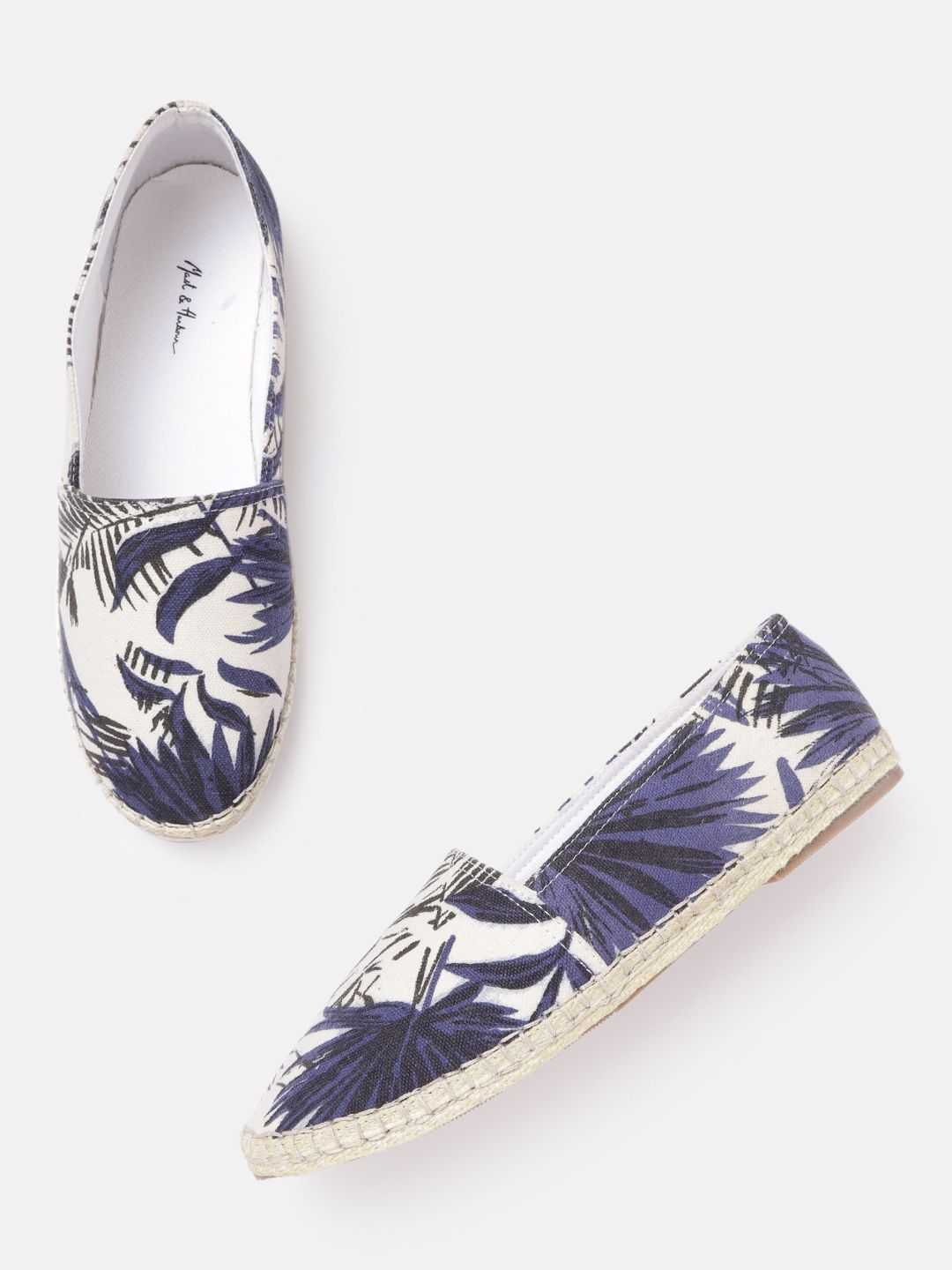 Mast & Harbour Women Off White & Navy Blue Printed Espadrilles Price in India