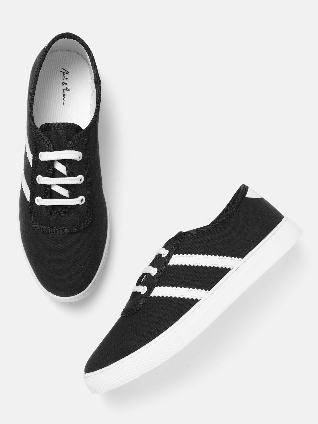 Mast & Harbour Women Black Striped Sneakers Price in India