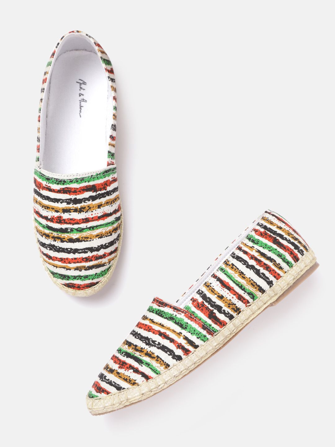 Mast & Harbour Women Off White & Green Striped Espadrilles Price in India