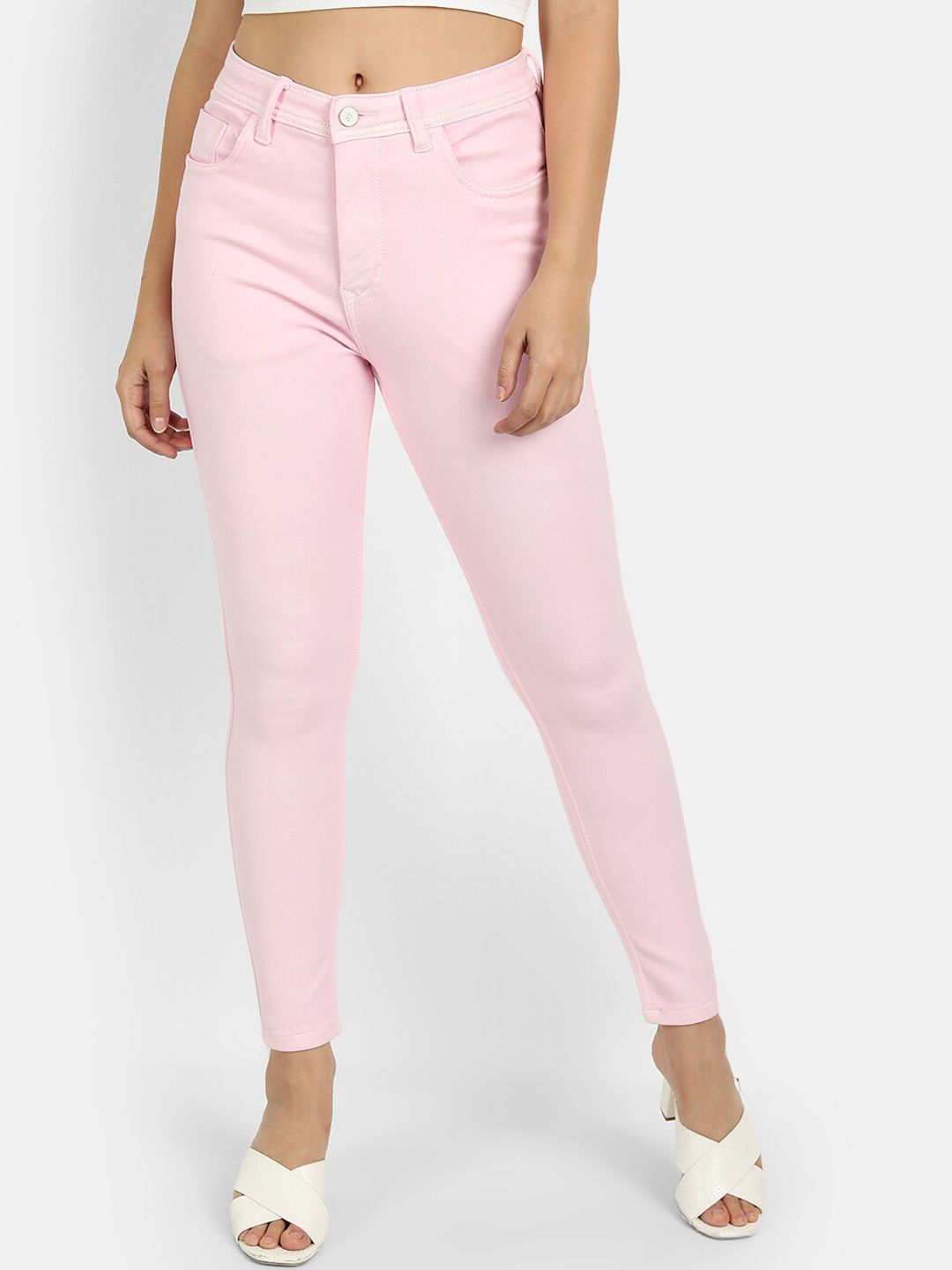 BROADSTAR Women Pink Skinny Fit High-Rise Jeans Price in India