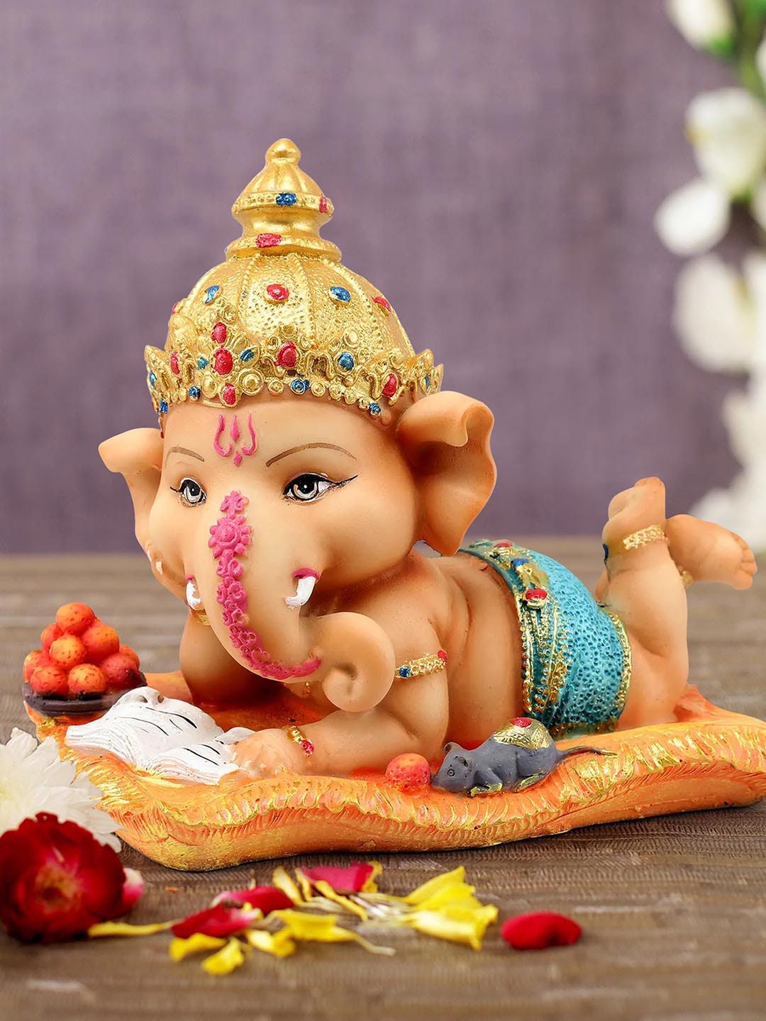 TIED RIBBONS Nude-Coloured & Blue Polyresin Handcrafted Lord Ganesha Showpiece Price in India