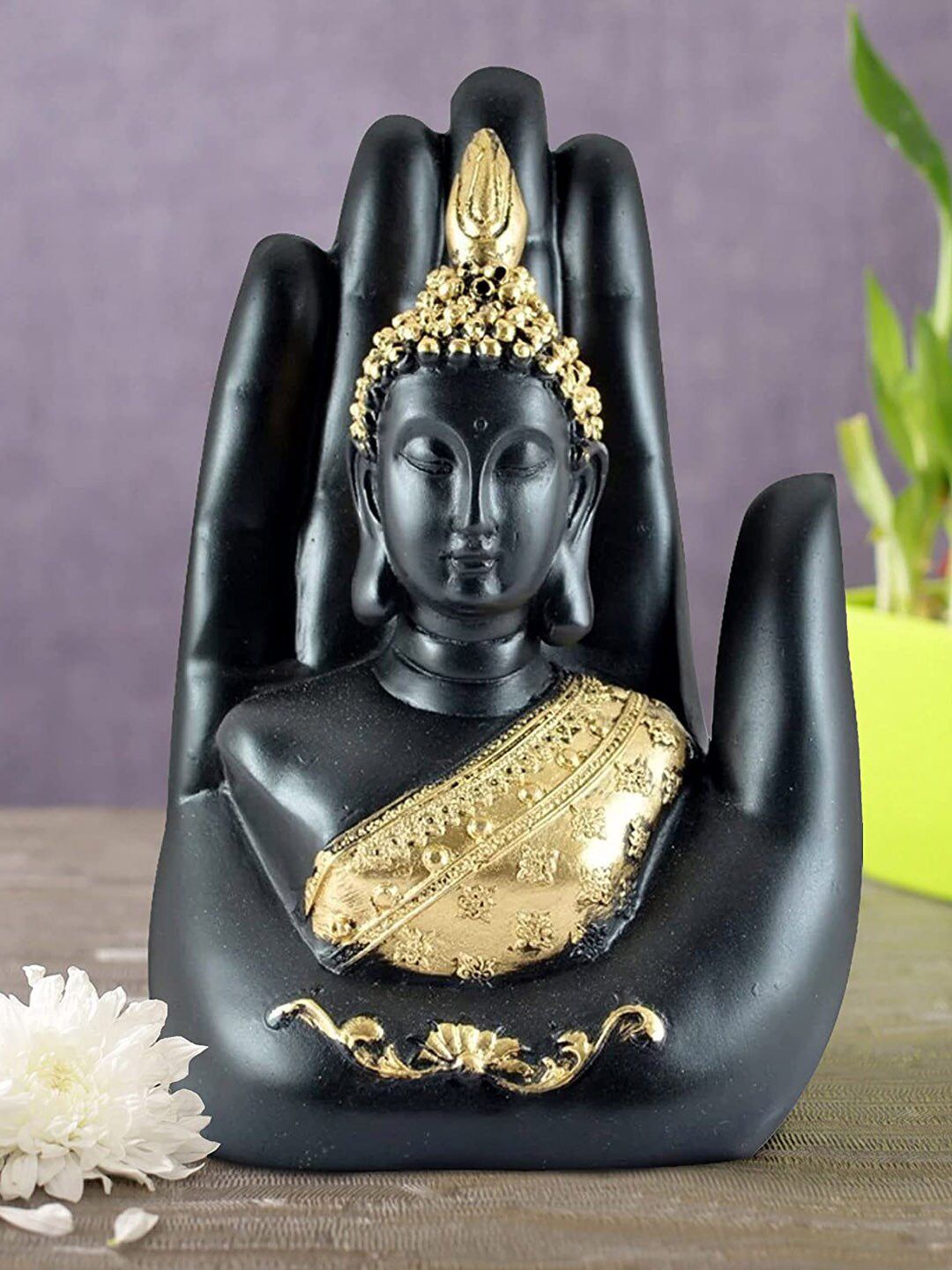 TIED RIBBONS Black & Gold-Toned Buddha Idol Statue Showpiece Price in India