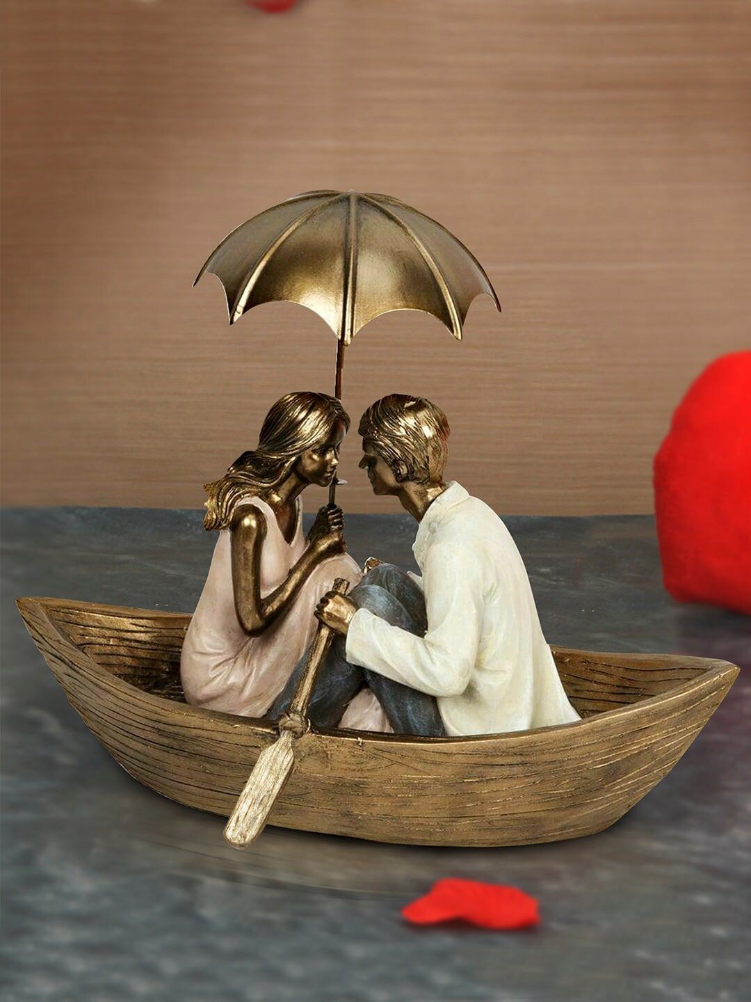 TIED RIBBONS Copper-Toned & White Valentine Romantic Couple Showpiece Price in India