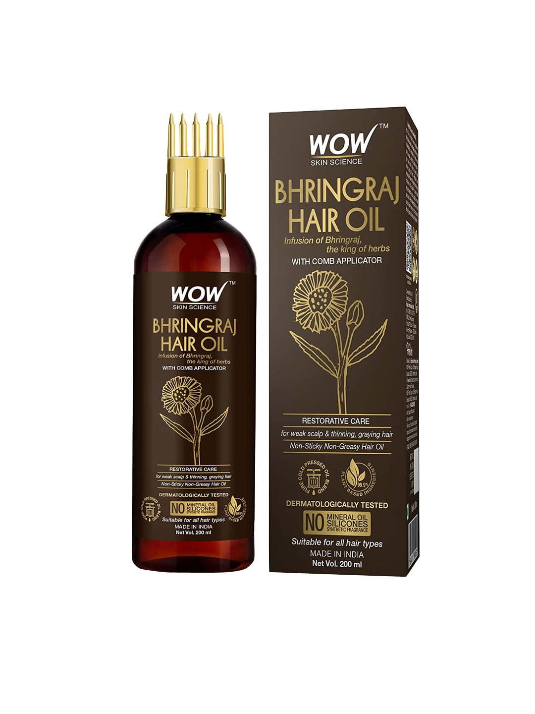 WOW SKIN SCIENCE Bhringraj Hair Oil for Hair Restoration with Comb Applicator - 100ml Price in India