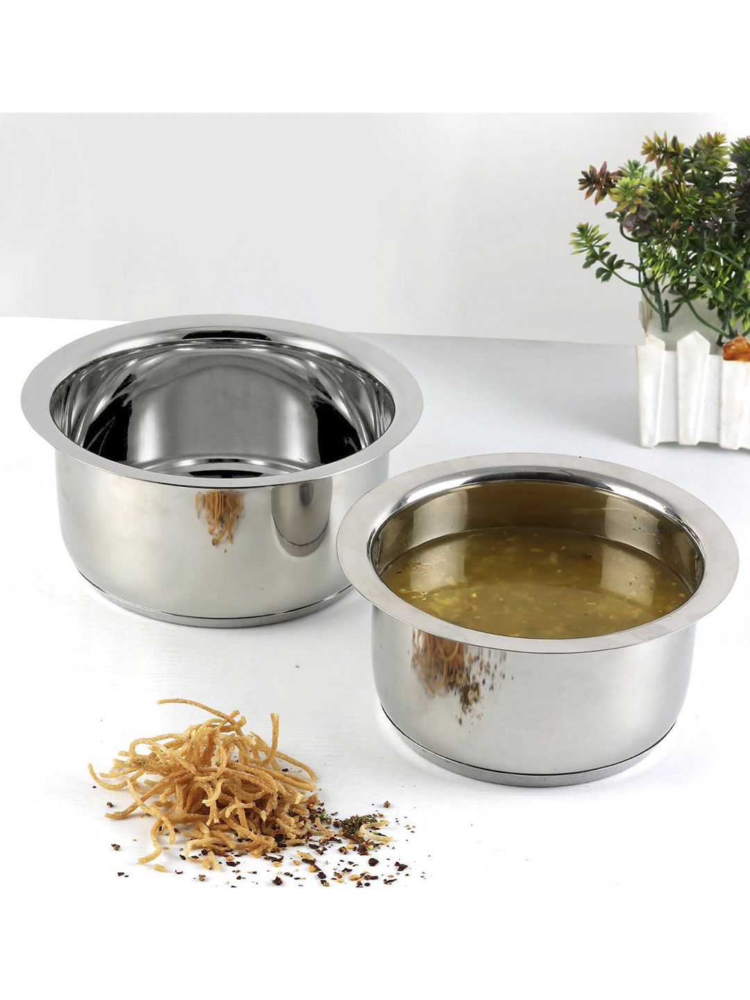 Vinod Set Of 2 Silver-Toned Solid Stainless Steel Tope Price in India