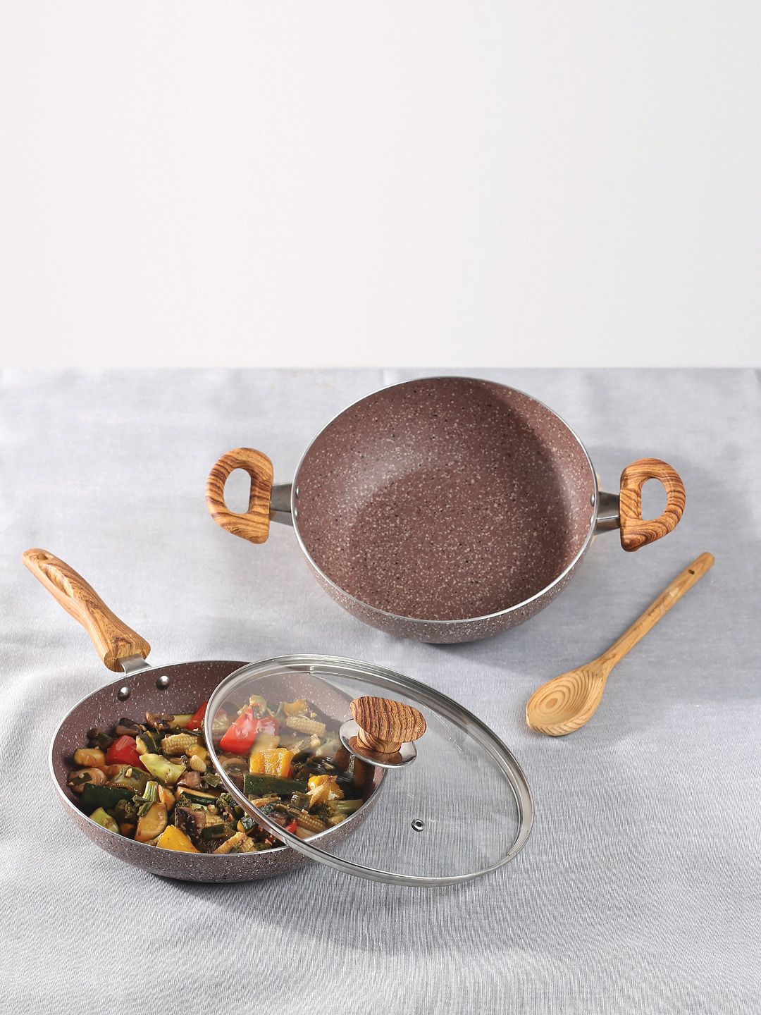 Vinod  Set Of 2 Brown Solid Non stick Induction Friendly Cookware Set Price in India