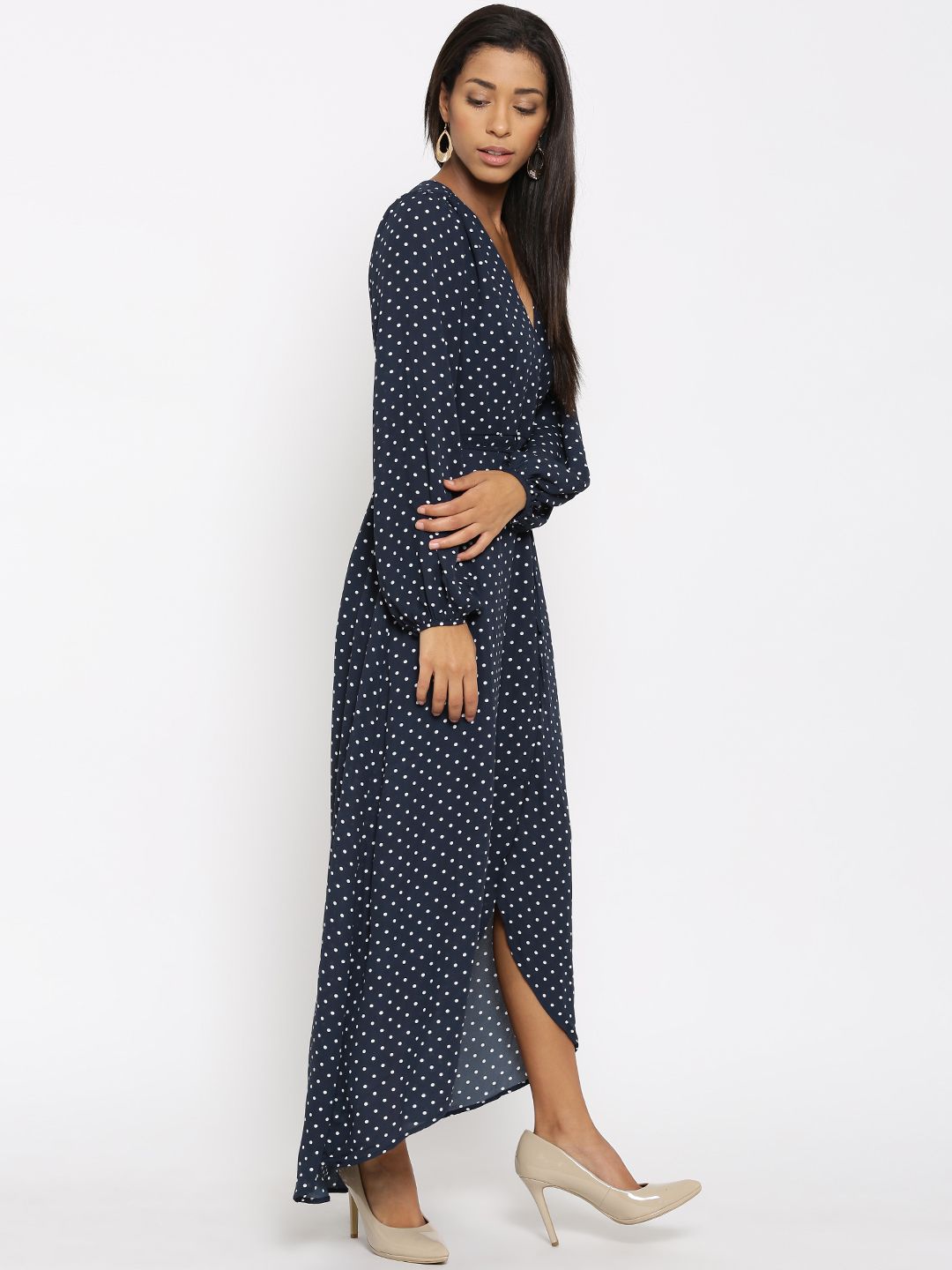 Buy FOREVER 21 Women Navy & White Polka Dot Print Maxi Dress - Dresses for Women 1536148