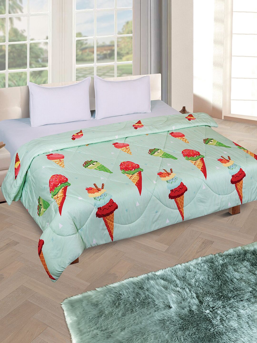 ROMEE Green Printed 210 GSM AC Room Double Bed Comforter Price in India