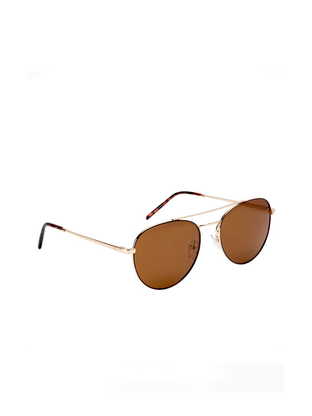 GIO COLLECTION Unisex Brown Lens & Gold-Toned Round Sunglasses with UV Protected Lens