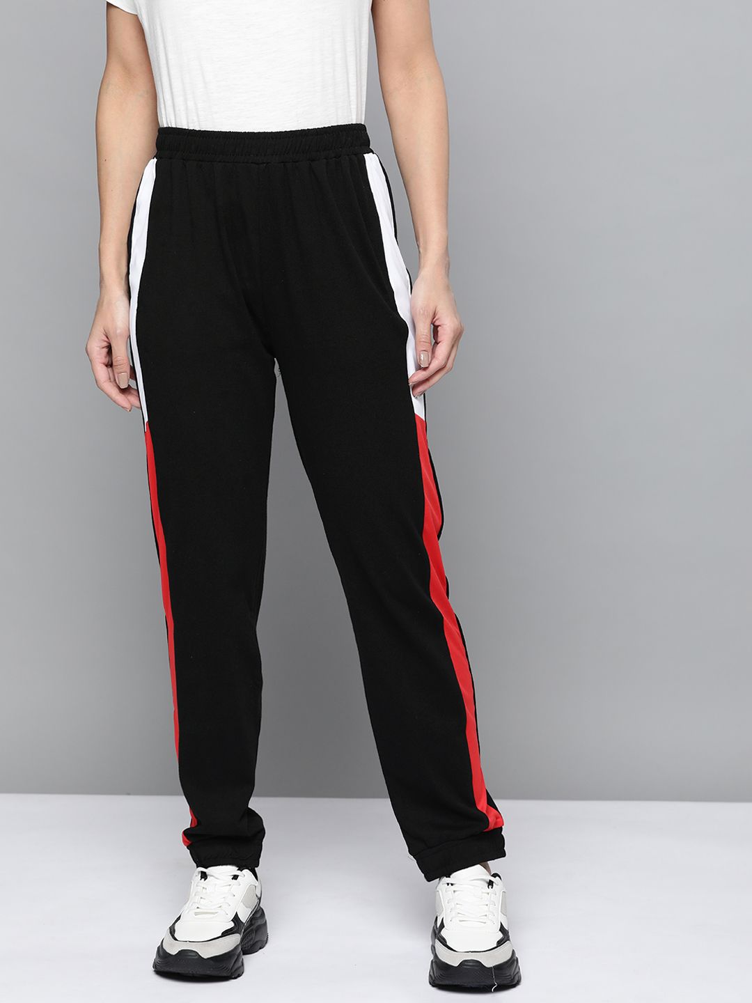 Harvard Women Black Solid Joggers with Colourblocked Detail Price in India