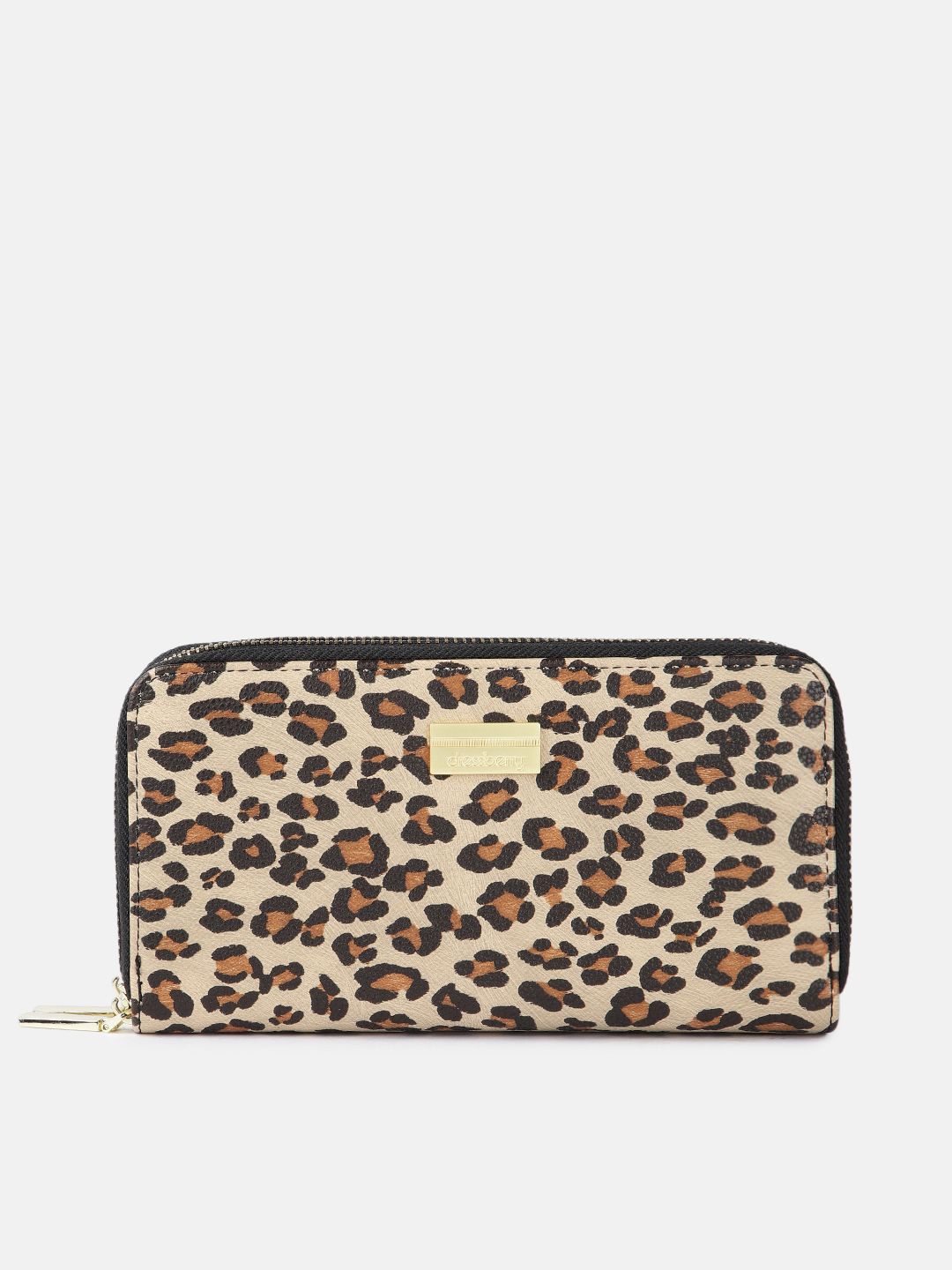 DressBerry Women Beige Leopard Print PU Zip Around Wallet Price in India