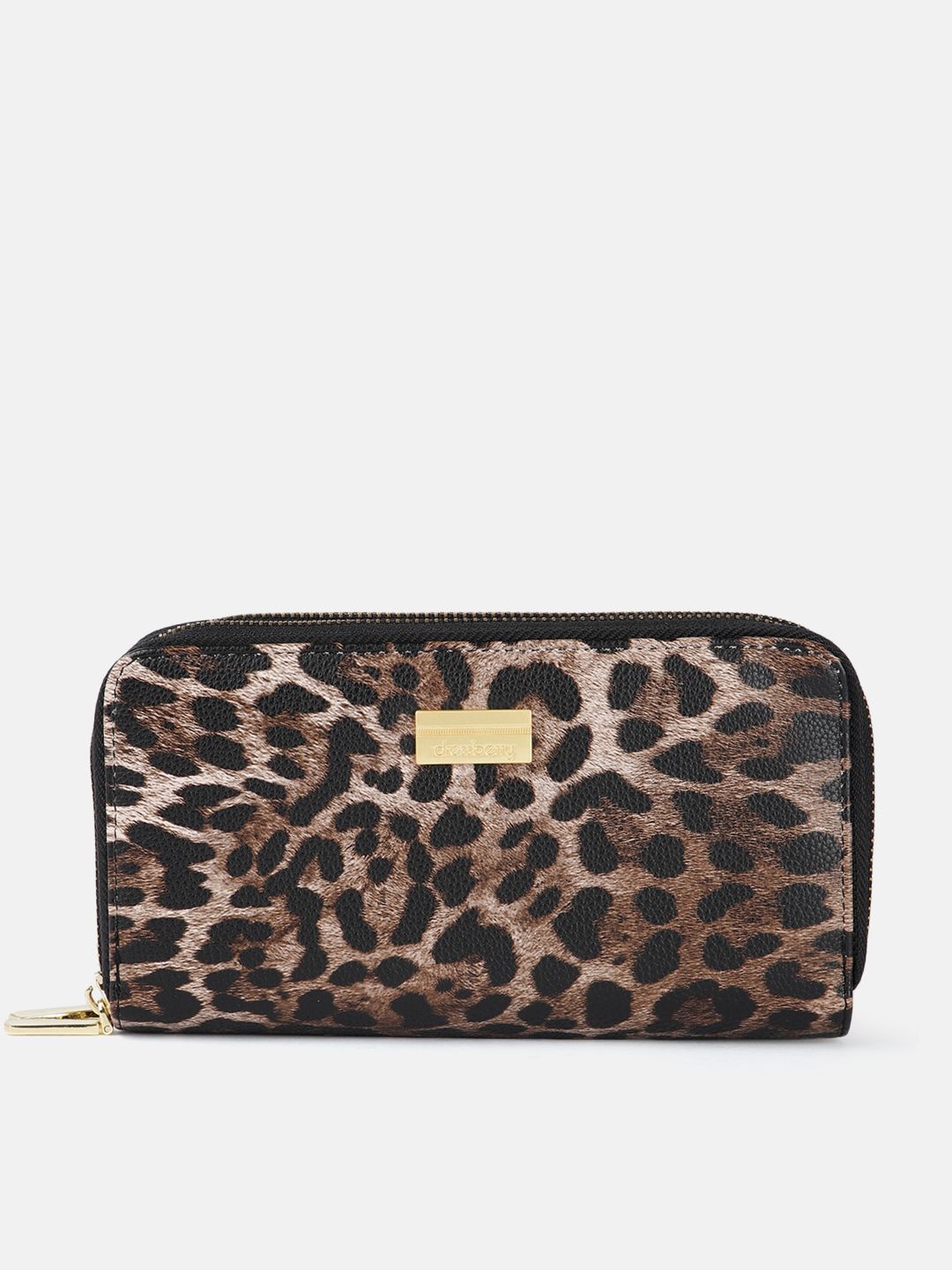 DressBerry Women Tan & Black Animal Printed PU Zip Around Wallet Price in India