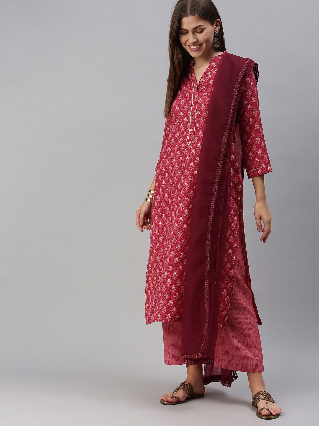 SheWill Pink Printed Unstitched Dress Material Price in India