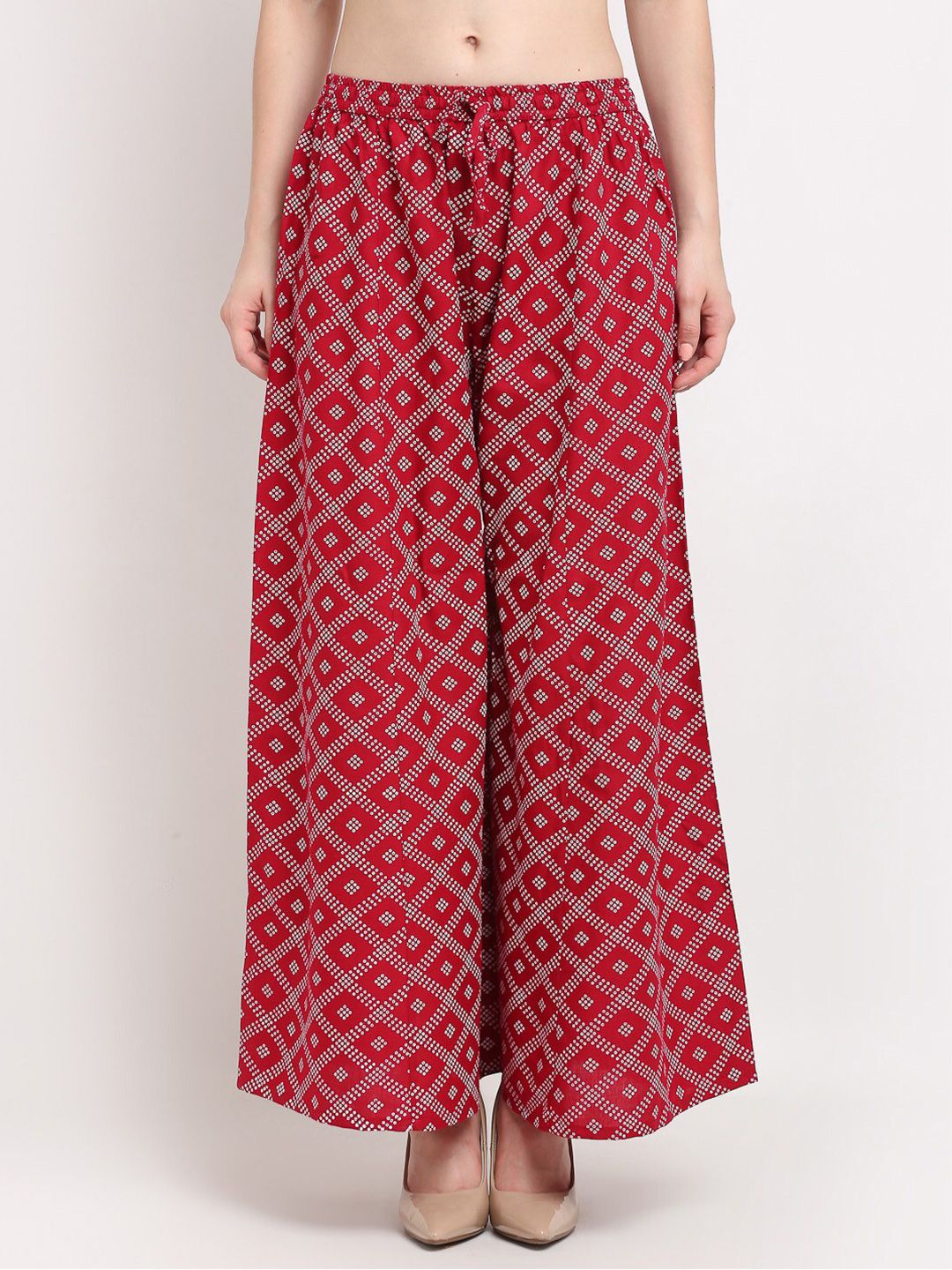 GRACIT Women Maroon & White Printed Flared Knitted Ethnic Palazzos Price in India