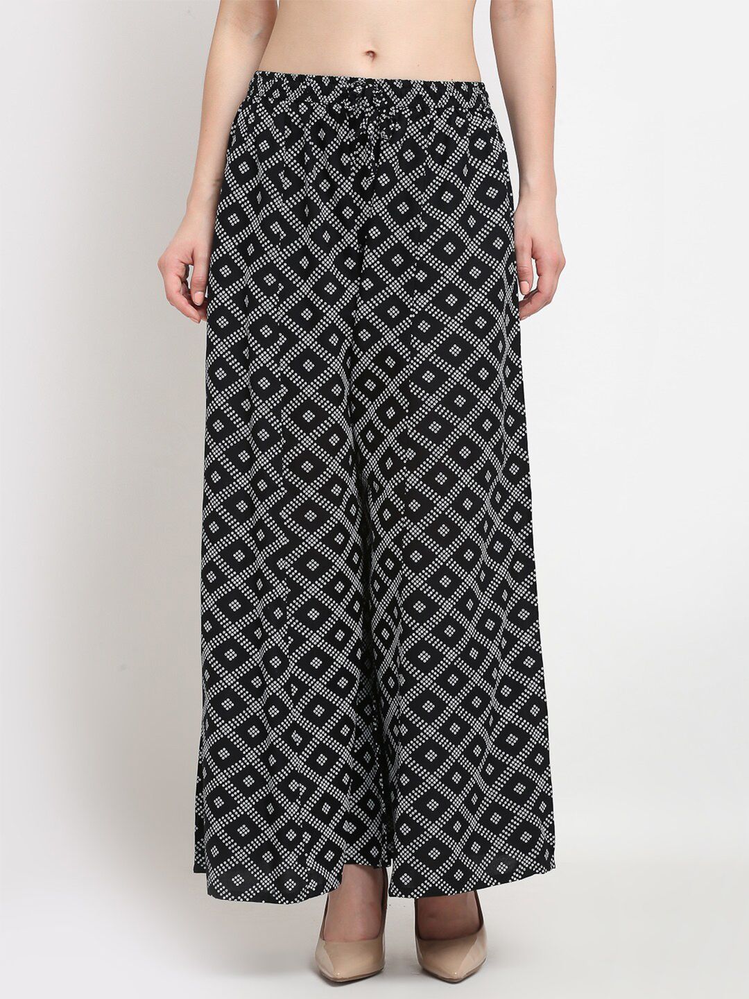 GRACIT Women Black & White Geometric Block Printed Palazzos Price in India